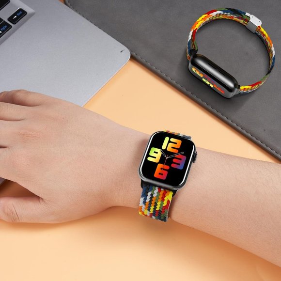 NEW Adjustable Rainbow Black Braided Solo Loop For Apple Watch - Picture 3 of 4